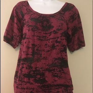 Wine red & black short sleeve top cross back